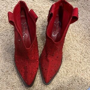 Red Studded, Jessica Simpson Women's boots, worn once 7.5M
